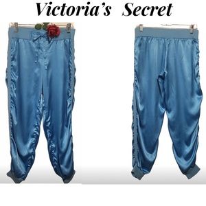 Vtg Victoria’s Secret Satin ruched PJ Lounge pants ribbed cuffs & waistband Sm